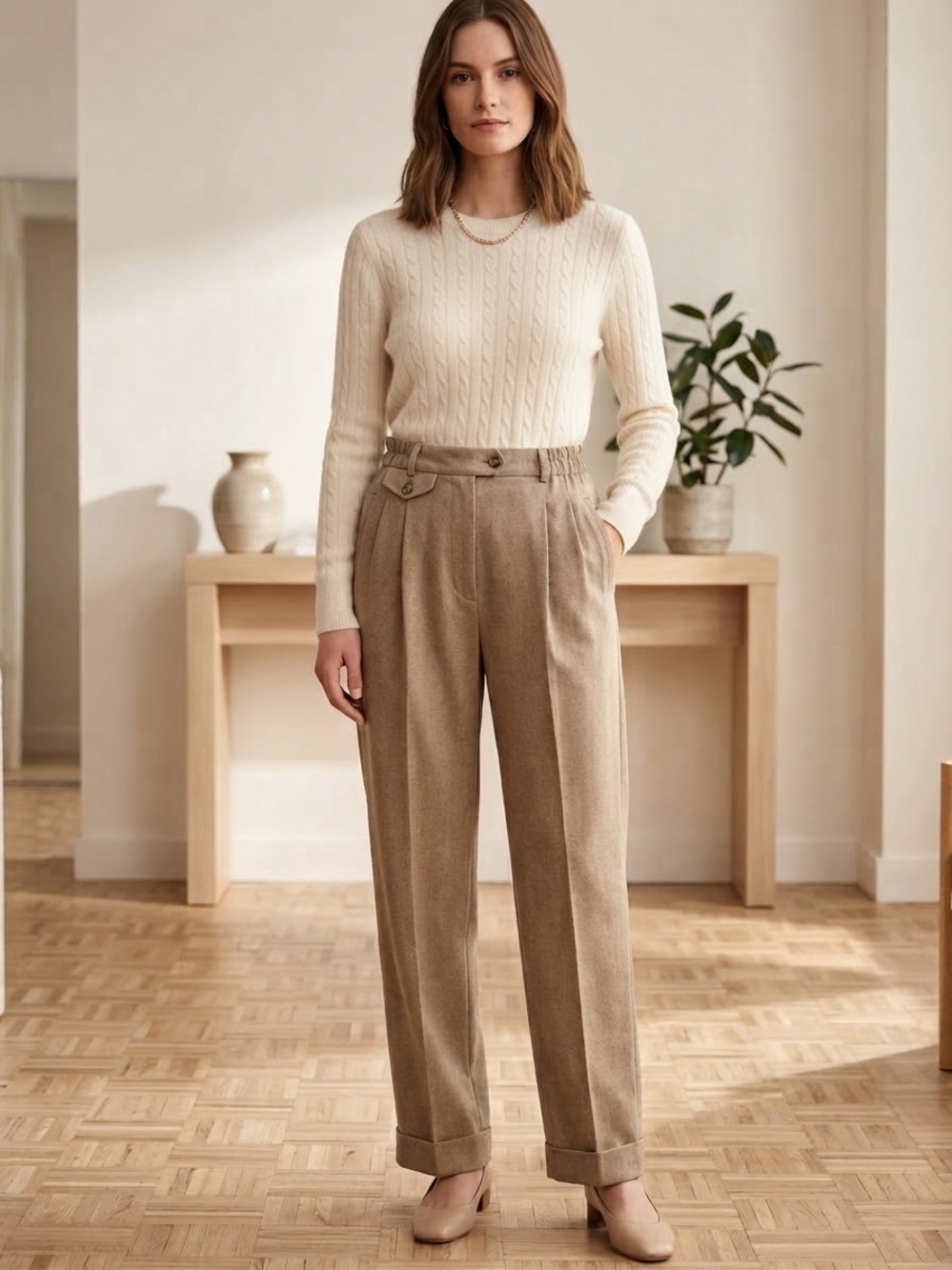 Ralph Lauren Camel Pleated High-Rise Trousers